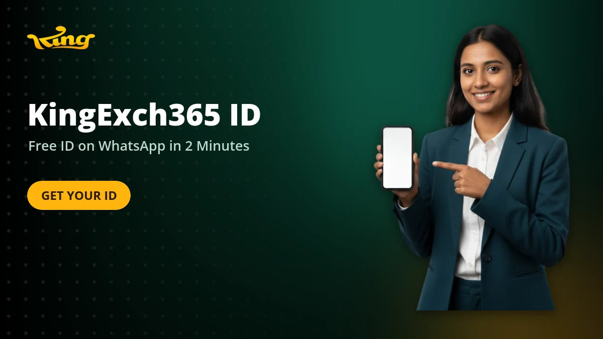KingExch365 ID banner showing a free betting ID created on WhatsApp in two minutes
