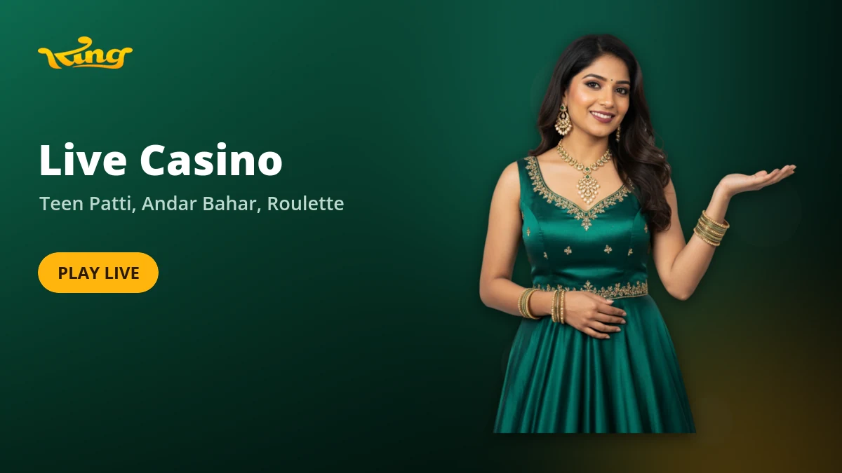 KingExch365 live casino banner featuring Teen Patti, Andar Bahar and Roulette tables